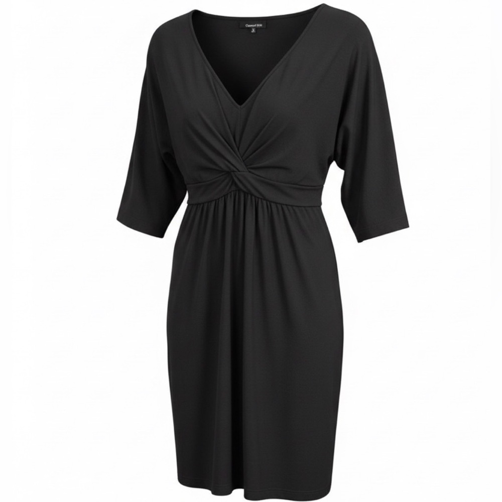 GARNET HILL BLACK KIMONO SLEEVE V-NECK DRESS WOMENS SZ XS